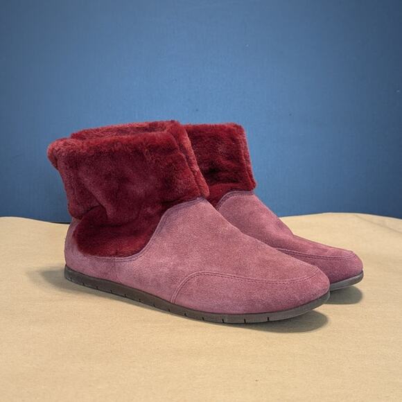 Vionic Maizie Slipper Booties Faux Fur Lined Red Port Womens 8.5 Loungewear Boot - Picture 1 of 6